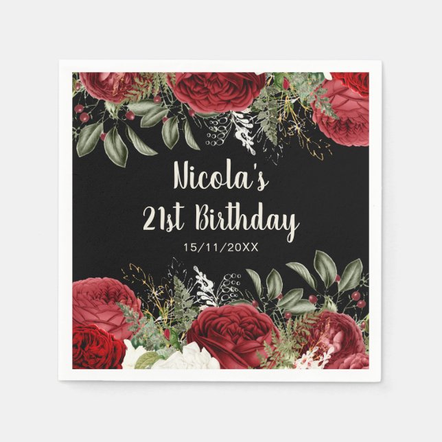 Serviette En Papier Elegant Christmas Red Flowers Birthday Party (Devant)