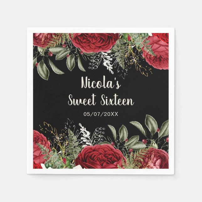 Serviette En Papier Elegant Christmas Red Flowers Sweet Sixteen (Devant)