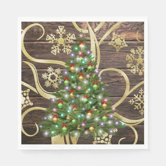 Serviette En Papier Elegant Christmas Tree Barn Wood Gold Design (Devant)