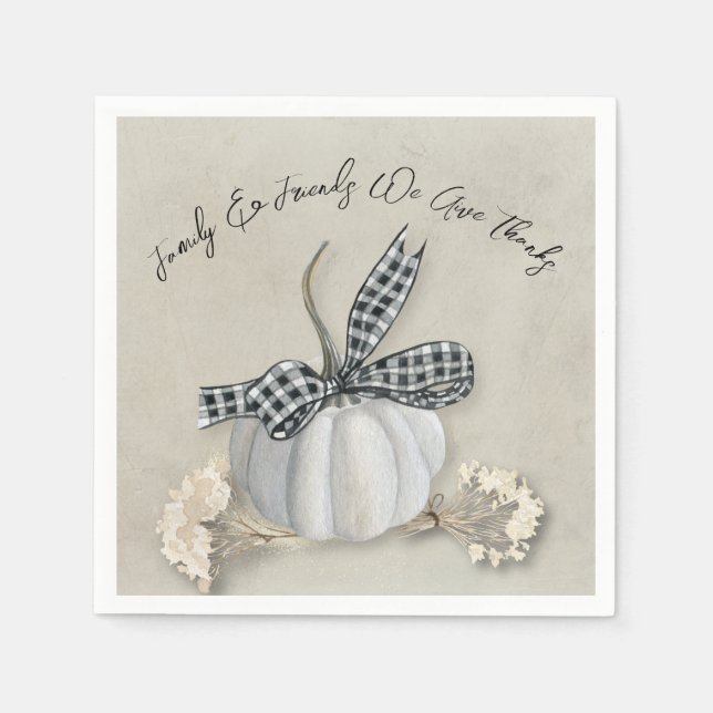 Serviette En Papier Élégant Citrouille blanc Chute Famille Thanksgivin (Devant)