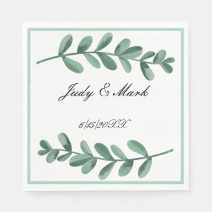 Serviette En Papier Elégant classique Aquarelle Feuille vert