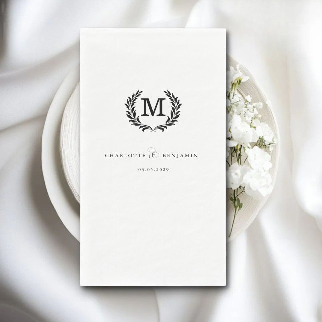 Serviette En Papier Élégant, Classique, Monogramme, Blanc, Mariage (Elegant, Classic, Monogram, White, Wedding Paper Guest Towels)