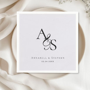 Serviette En Papier Élégant, Classique, Monogramme, Gris, Mariage