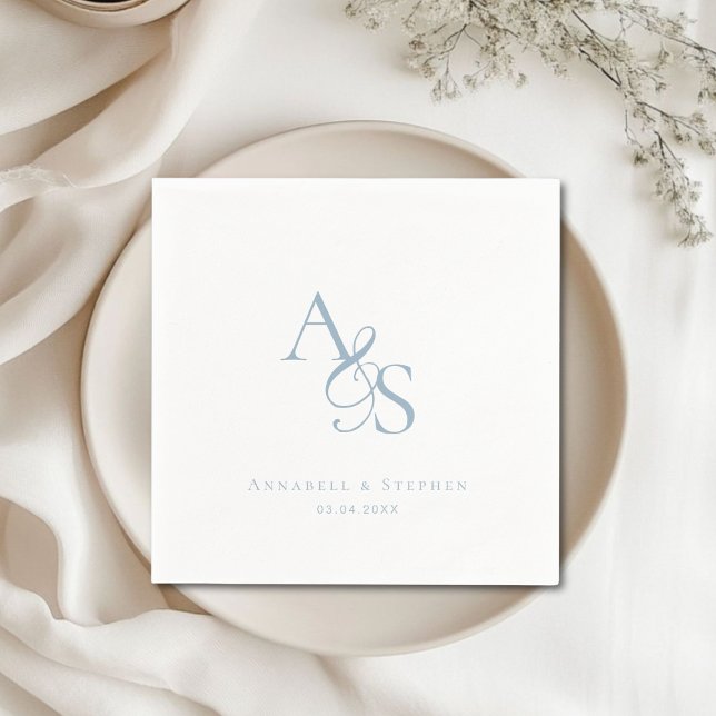 Serviette En Papier Élégant, Classique, Monogramme, Mariage (Elegant Classic Monogram Blue Wedding Napkins)