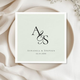 Serviette En Papier Élégant, Classique, Monogramme, Mariage Vert Clair