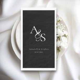 Serviette En Papier Élégant, Classique, Monogramme, Noir, Mariage