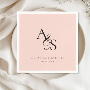 Serviette En Papier Élégant, Classique, Monogramme, Rose Pâle, Mariage