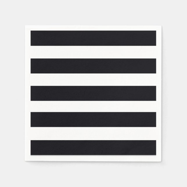 Serviette En Papier Élégant Classique Rayures Noir et Blanc Chic Moder (Devant)