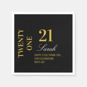 Serviette En Papier Élégant cocktail Black & Gold 21st Birthday Party