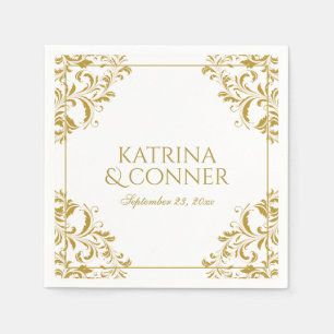 Serviette En Papier Élégant Cocktail de Mariage Napkins - Or sur blanc