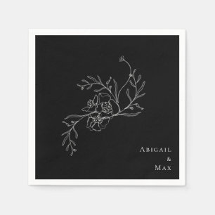 Serviette En Papier Elégant cocktail Vintage Floral B/W Mariage