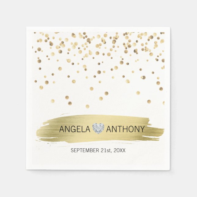 Serviette En Papier Elégant Coeur Personnalisé Blanc Mariage Confetti  (Devant)