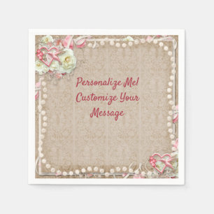 Serviette En Papier Elégant Colibri Romantique Roses Blanches Perles