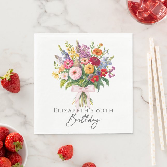Serviette En Papier Elegant Colorful Garden Flowers Bouquet Birthday (En situation)