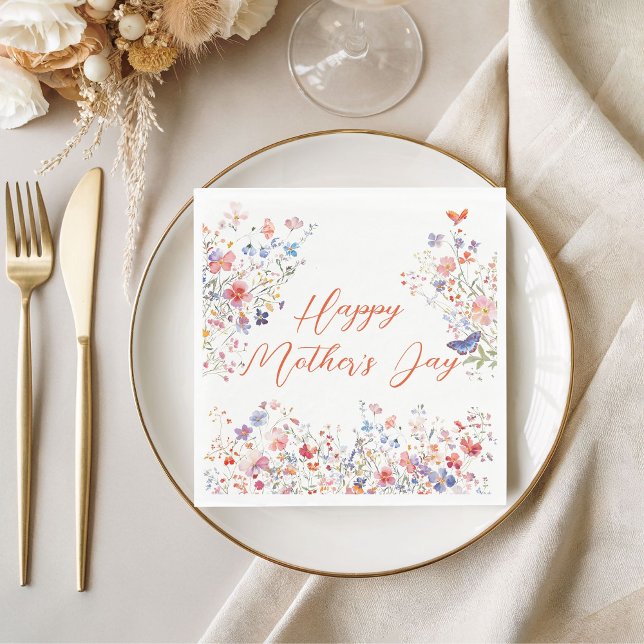 Serviette En Papier Elegant Colorful Wildflowers Happy Mother's Day (Elegant Colorful Wildflower Happy Mother's Day Napkin)
