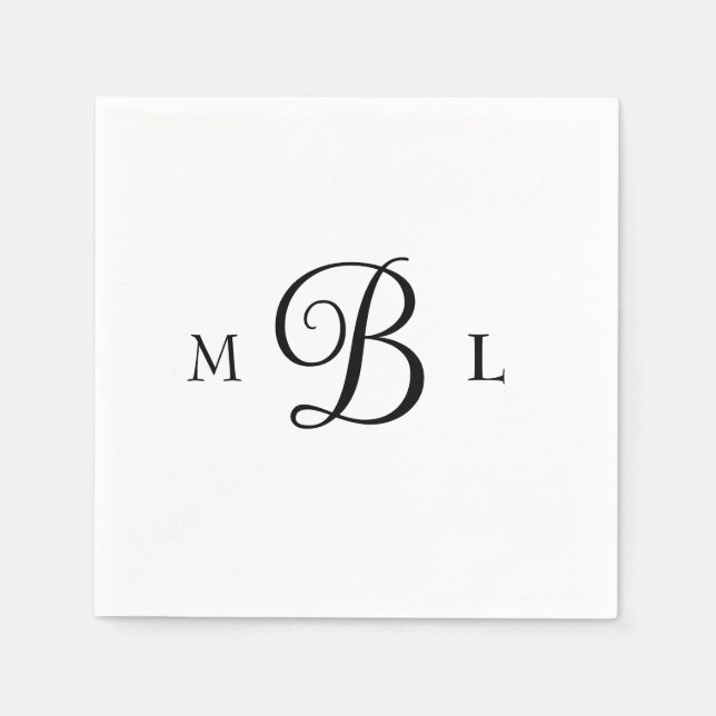 Serviette En Papier Elégant Combo Police Monogram Cocktail Mariage (Devant)