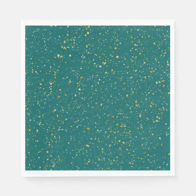Serviette En Papier Elegant Confeti Space - Teal Green & Gold, Silver (Devant)