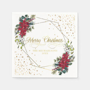 Serviette En Papier Élégant Confetti en or Poinsettia de Noël