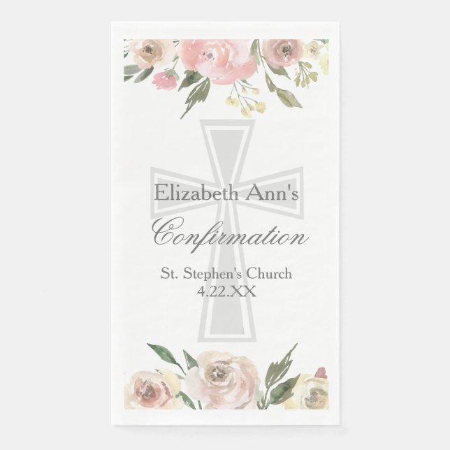 Serviette En Papier Elegant Confirmation Party Pink Floral Custom (Devant)