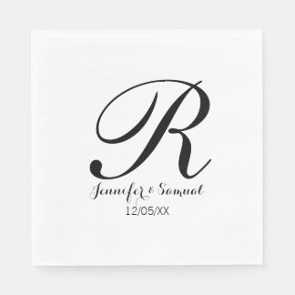 Serviette En Papier Élégant & Contemporain Monogramme & Date Napkin