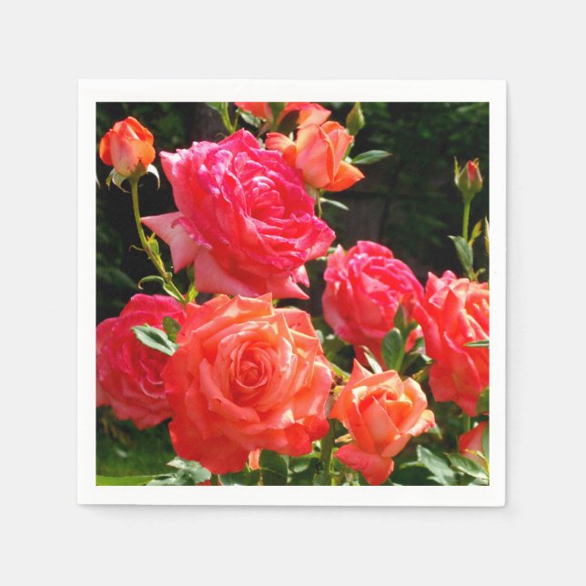 Serviette En Papier Elégant corail rouge orange rose jardin rose (Devant)