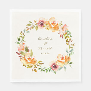 Serviette En Papier Elégant couleur aquarelle Floral Mariages noms