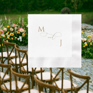 Serviette En Papier Élégant Couple Or Initiales Script Mariage Coin