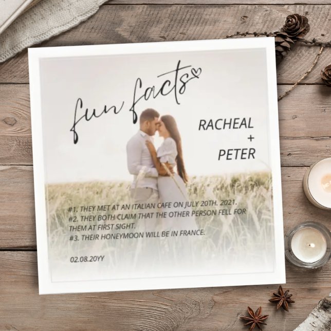 Serviette En Papier Elégant Couple Photo Moderne Fun Faits Mariage (Créateur téléchargé)