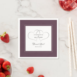 Serviette En Papier Élégant Couple Violet Coeurs Mariages Pour toujour