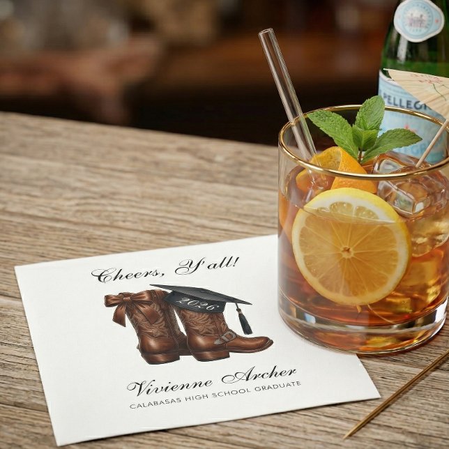 Serviette En Papier Elegant Cowgirl Bow Boots Graduation (Country Chic Graduation Cocktail Napkin)