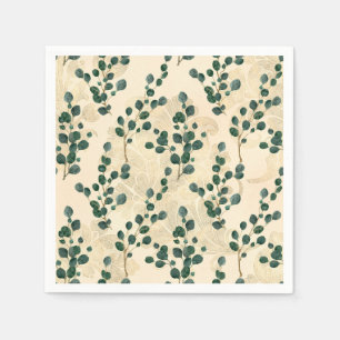 Serviette En Papier Elégant Crème Or Whimsical Eucalyptus Verdure