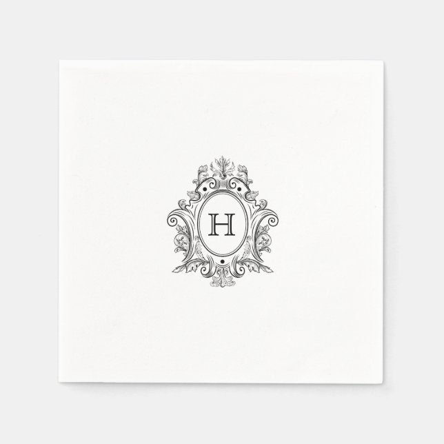 Serviette En Papier Élégant Crest Monogram Mariage Napkin (Devant)