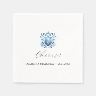 Serviette En Papier Élégant crête bleue et monogramme