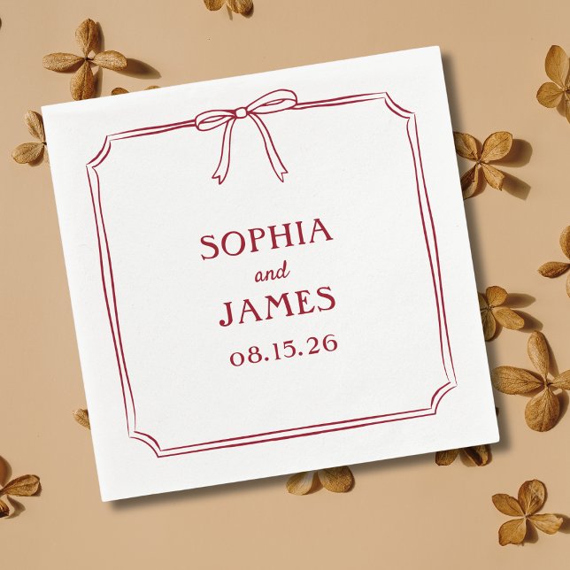 Serviette En Papier Élégant Crimson Rouge Simple Classic Bow Mariage (Créateur téléchargé)