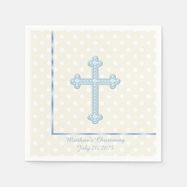 Serviette En Papier Elégant Croix Bleu Christening (Devant)