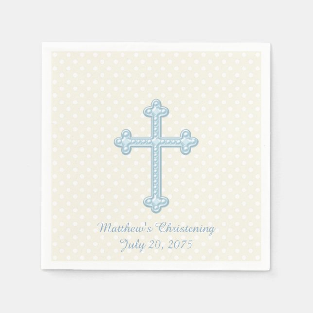 Serviette En Papier Elégant Croix Bleu Christening (Devant)