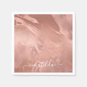 Serviette En Papier Élégant cuivre moderne rose gold marble look