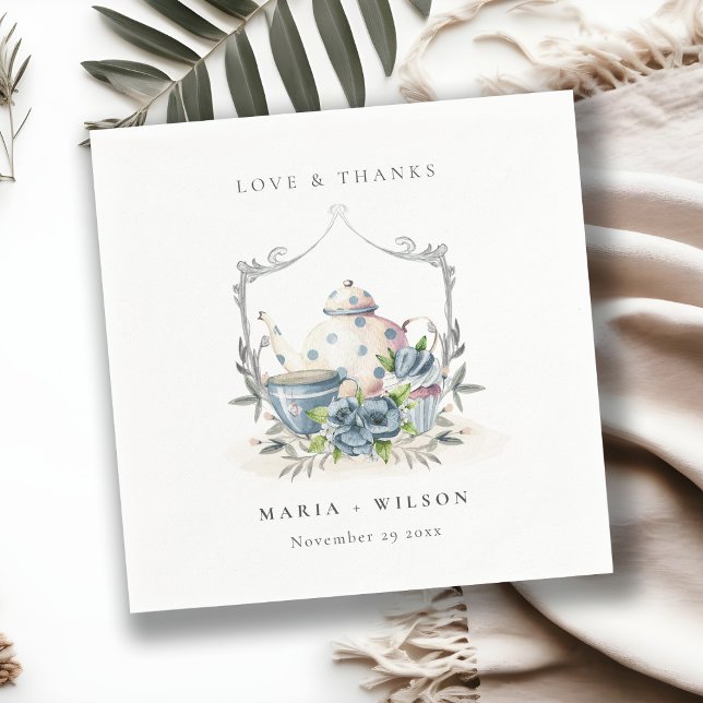 Serviette En Papier Elégant Cute Aqua Blue floral Mariage de la Coupe  (Créateur téléchargé)