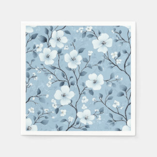 Serviette En Papier Élégant Dainty Blossoms sur Arrière - plan bleu