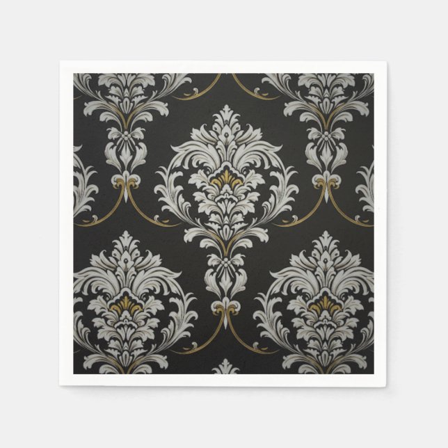 Serviette En Papier Élégant Damas baroque (Devant)