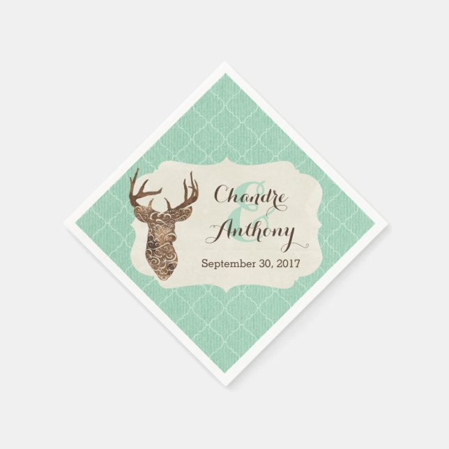 Serviette En Papier Elegant Deer Antlers Mariage campagnard rustique (Coin)