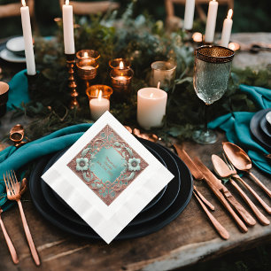 Serviette En Papier Élégant déjeuner en cuivre et turquoise frappé