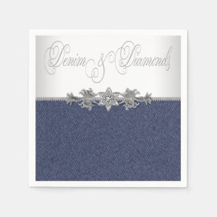 Serviette En Papier Élégant Denim et diamants