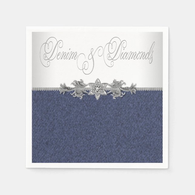 Serviette En Papier Élégant Denim et diamants (Devant)