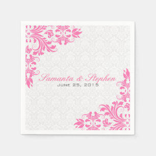 Serviette En Papier Élégant dentelle rose blanc Damas