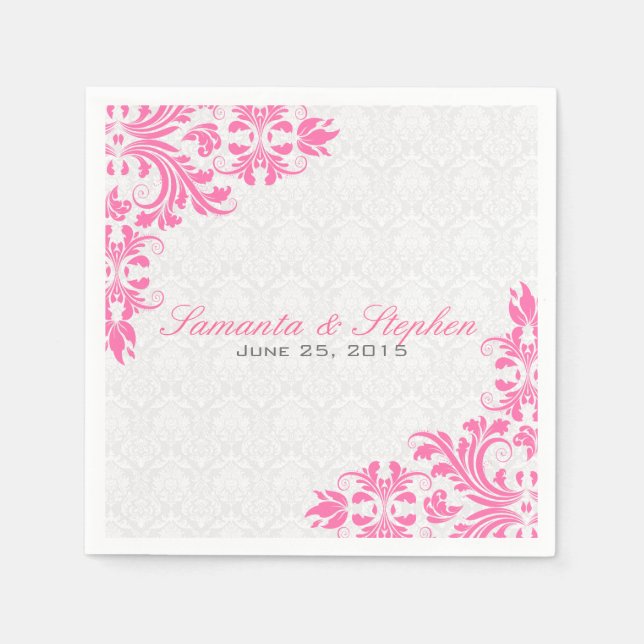 Serviette En Papier Élégant dentelle rose blanc Damas (Devant)