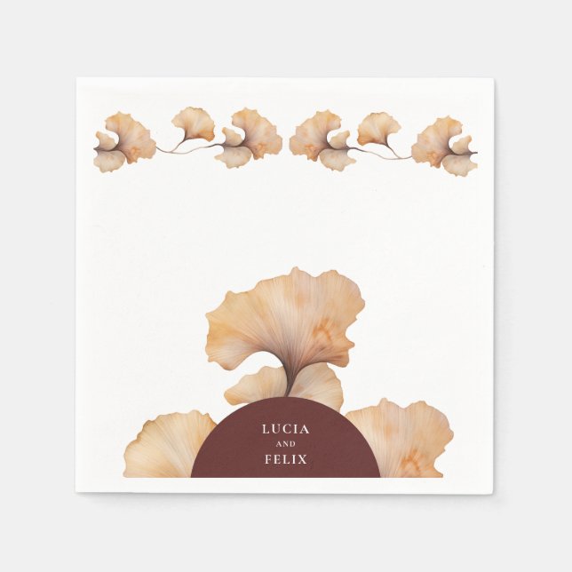 Serviette En Papier Élégant Dîner Mariage d'automne brûlé orange flora (Devant)