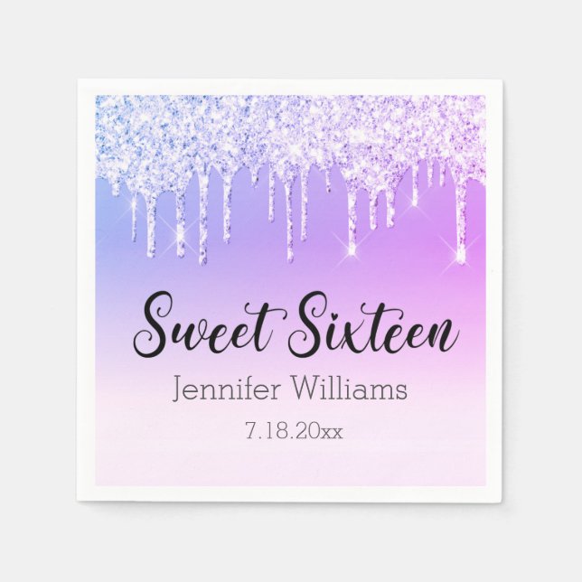 Serviette En Papier élégant doux 16 parties scintillant à goutte d'arg (Devant)