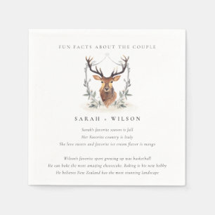 Serviette En Papier Élégant Dusky Deer Floral Crest Fun Faits Mariage