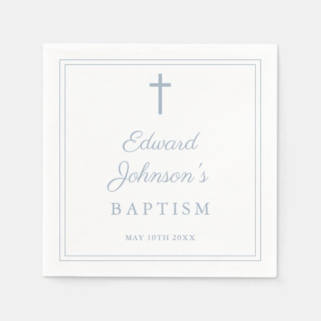 Serviette En Papier Elegant Dusty Blue Border Baptism (Devant)